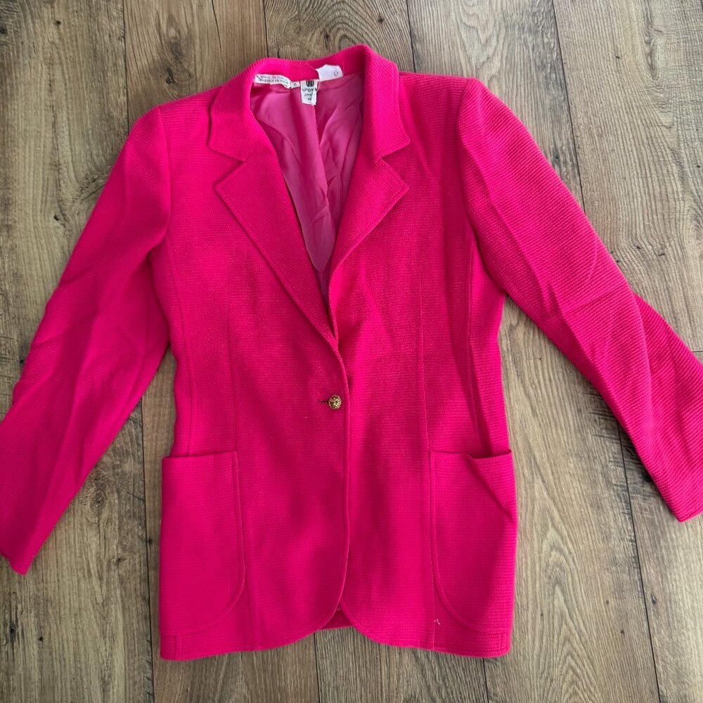 Vintage Ungaro Hot Pink Women's Blazer with Gold Buttons Size 8